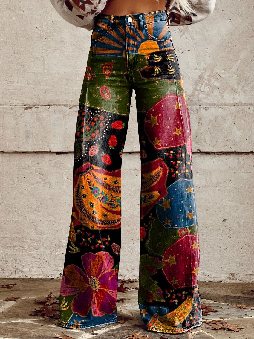 Athena | Flared pants with vintage print